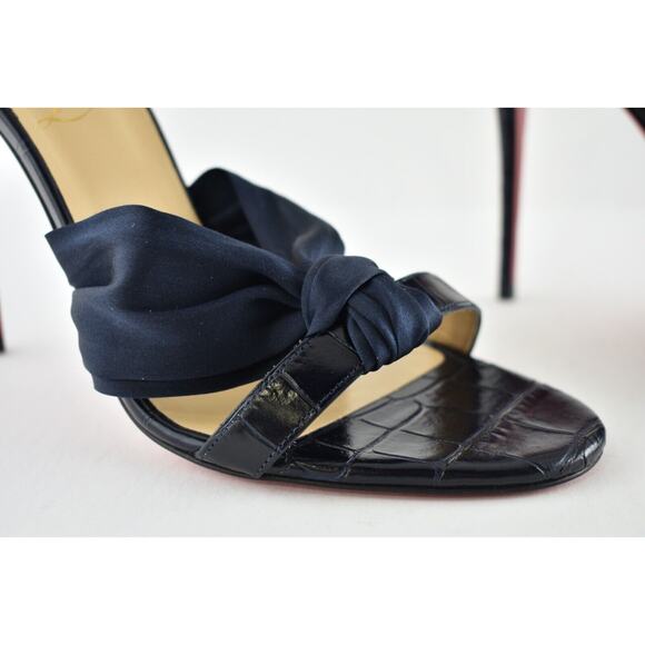 Christian Louboutin Ruban 100 Blue Croc Satin Ankle Strap Sandal Heel Pump 42 - Picture 5 of 9